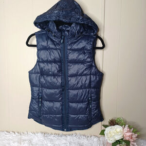 Marc New York Performance Womens Winter Vest Quilted Hooded Navy Blue S
